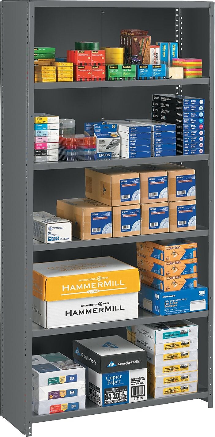 Tennsco® Closed Commercial Steel Shelving, 6-Shelf, Medium Gray, 75Hx36Wx12"D