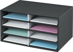 Decorative Eight Compartment Literature Sorter, Letter Size, White/Black Brocade