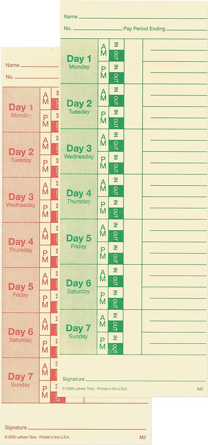 Universal Time Card, Side Print, 3 1/2 x 9, Bi-Weekly/Weekly, 2-Sided 100/Pack