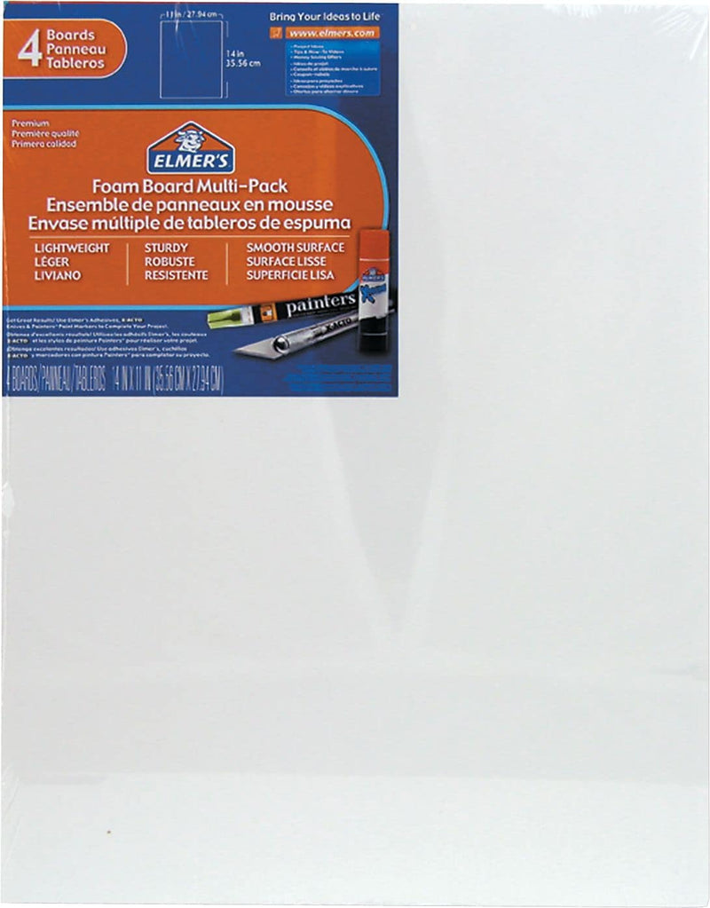 Elmer's Pre-Cut Foam Boards, 11" x 14", White, 4/Pack (ACJ07007109)