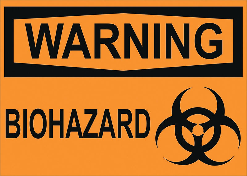 OSHA Safety Signs, WARNING BIOHAZARD, Orange/Black, 10 x 14
