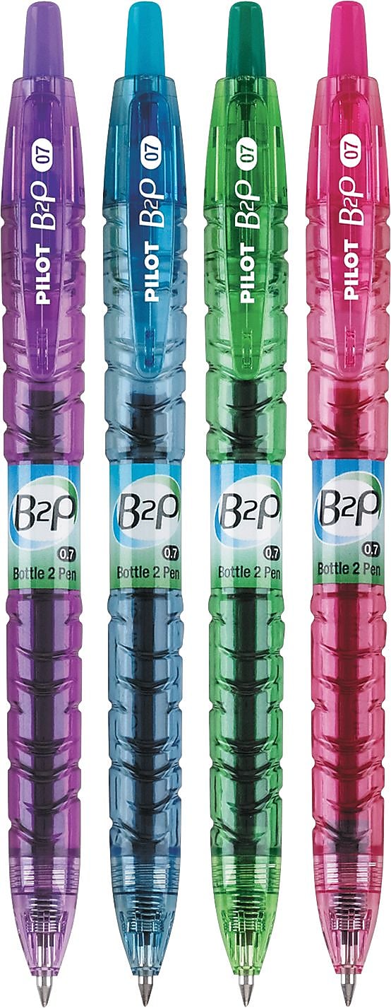 Pilot B2P Retractable Gel Pen, Fine Point, 0.7 mm, Assorted Ink, 4/Pack (PIL36620)
