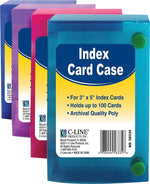 Index Card Case, Holds 100 3 x 5 Cards, Polypropylene, Assorted