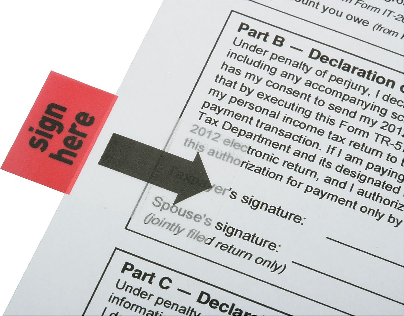 AbilityOne SKILCRAFT Page Flags, 1 X 1.75, Red, Sign Here, 50 Flags/Dispenser, 2 Dispensers/Pack (NSN3892262)