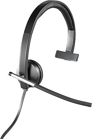 Logitech USB Headset Mono H650e Noise Canceling, Over-the-Head, Black and Silver (981-000513)