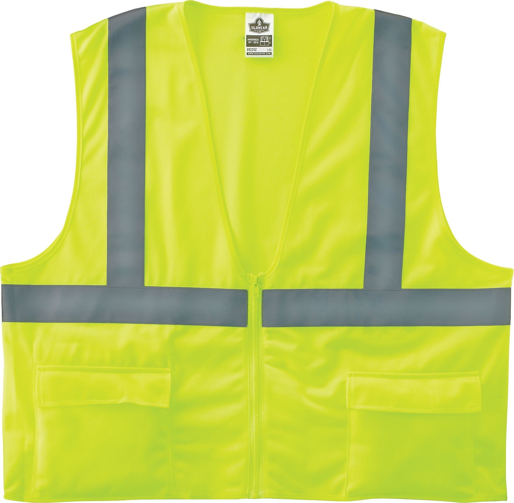 Ergodyne GloWear 8225Z High Visibility Sleeveless Safety Vest, ANSI Class R2, Lime, 4XL/5XL (21169)