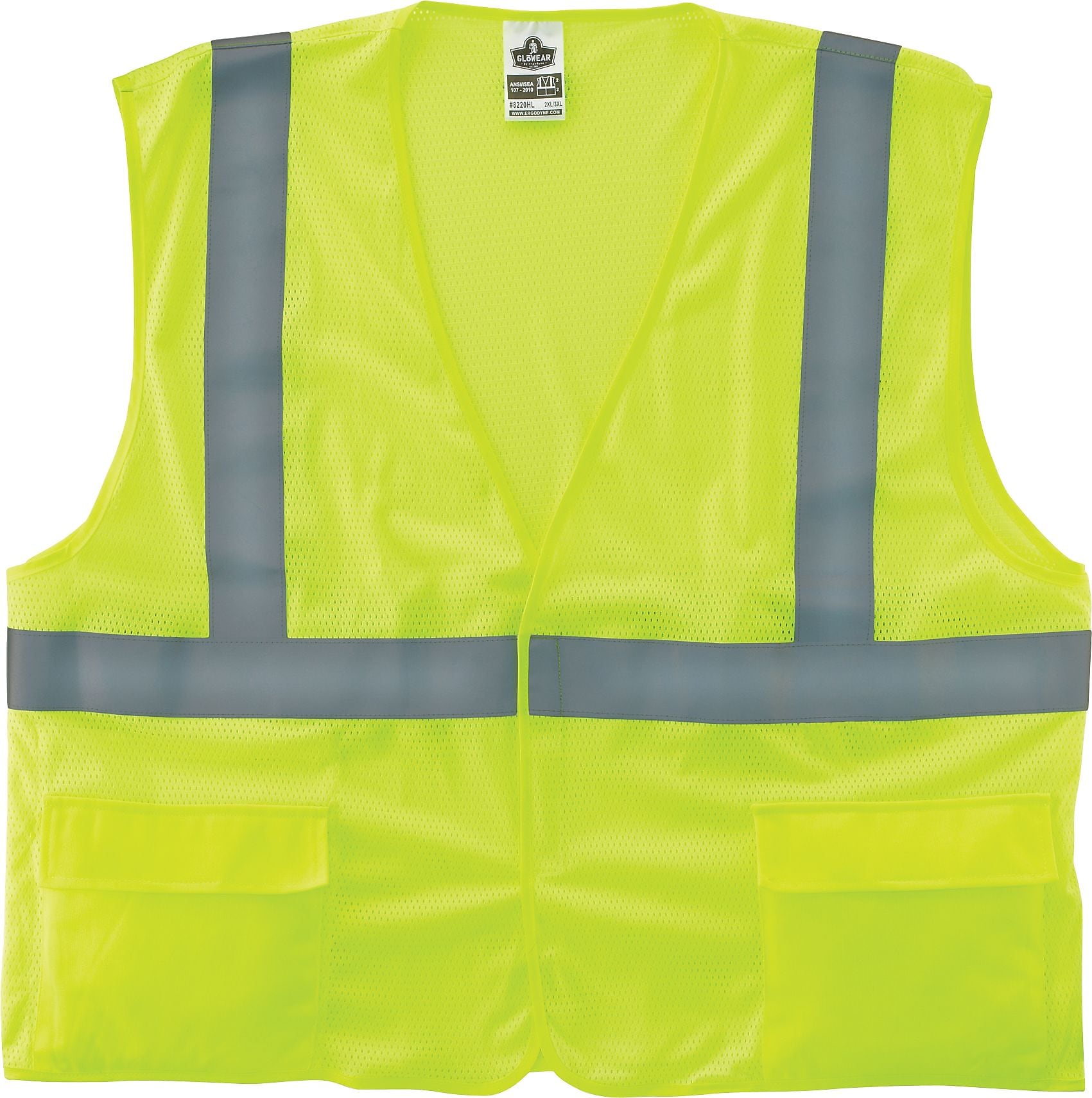 Ergodyne GloWear 8220HL High Visibility Sleeveless Safety Vest, ANSI Class R2, Lime Yellow, Large (21145)