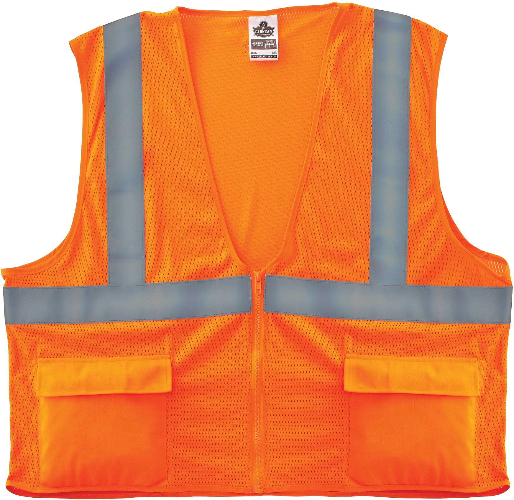 Ergodyne GloWear 8220Z High Visibility Sleeveless Safety Vest, ANSI Class R2, Orange, Large (21115)