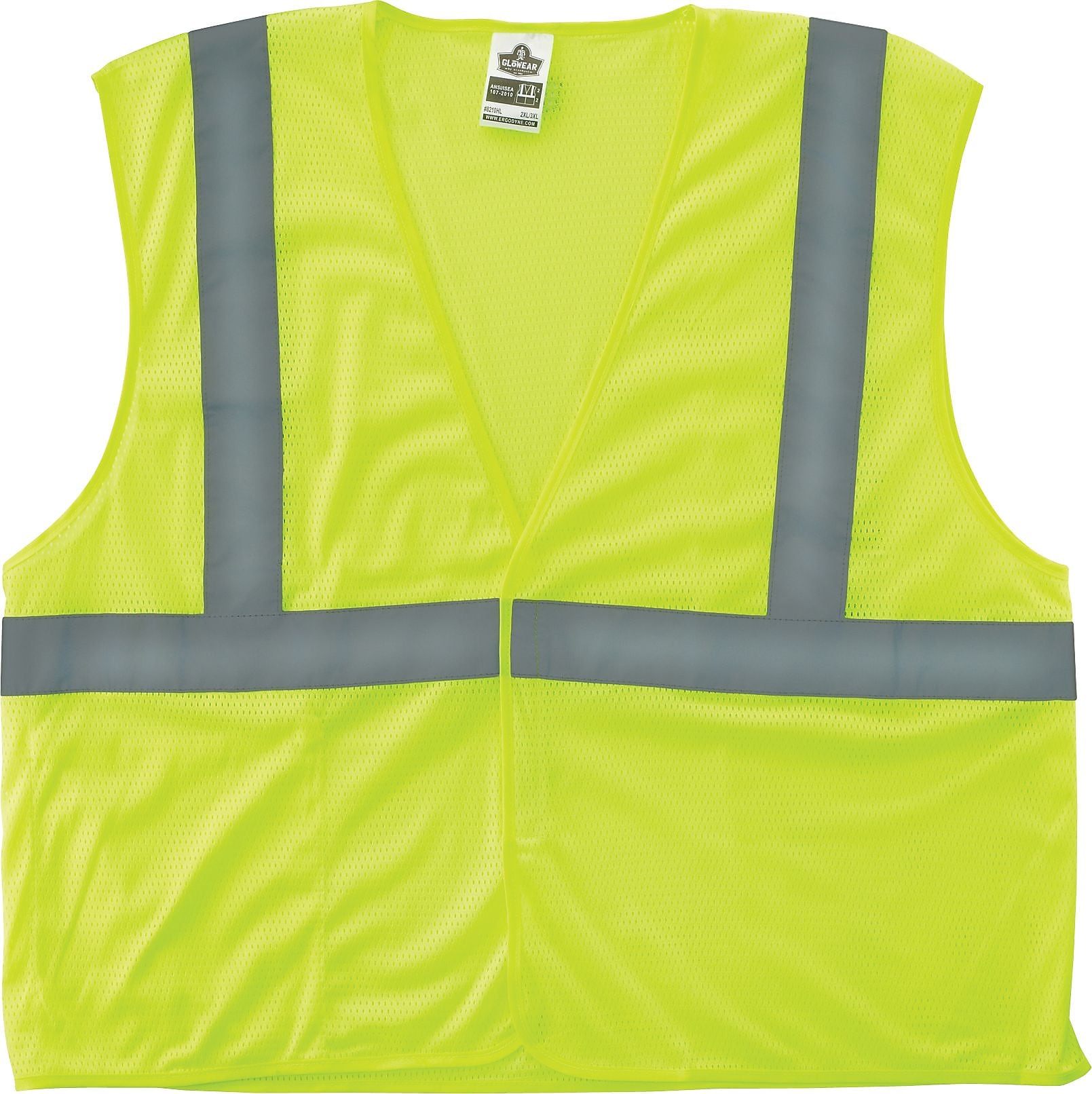 Ergodyne GloWear 8210HL High Visibility Sleeveless Safety Vest, ANSI Class R2, Lime, 4XL/5XL (21029)