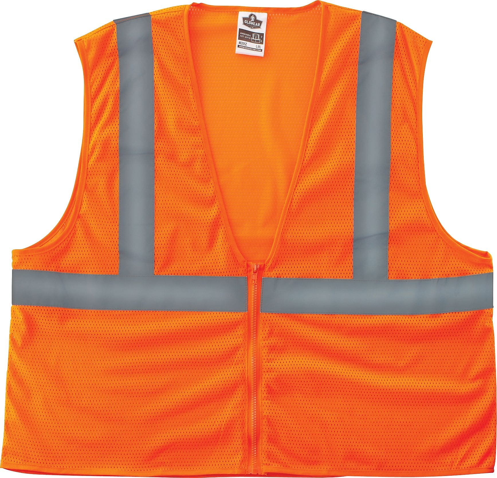 Ergodyne GloWear® 8205Z High Visibility Sleeveless Safety Vest, ANSI Class R2, Orange, Large (20985)