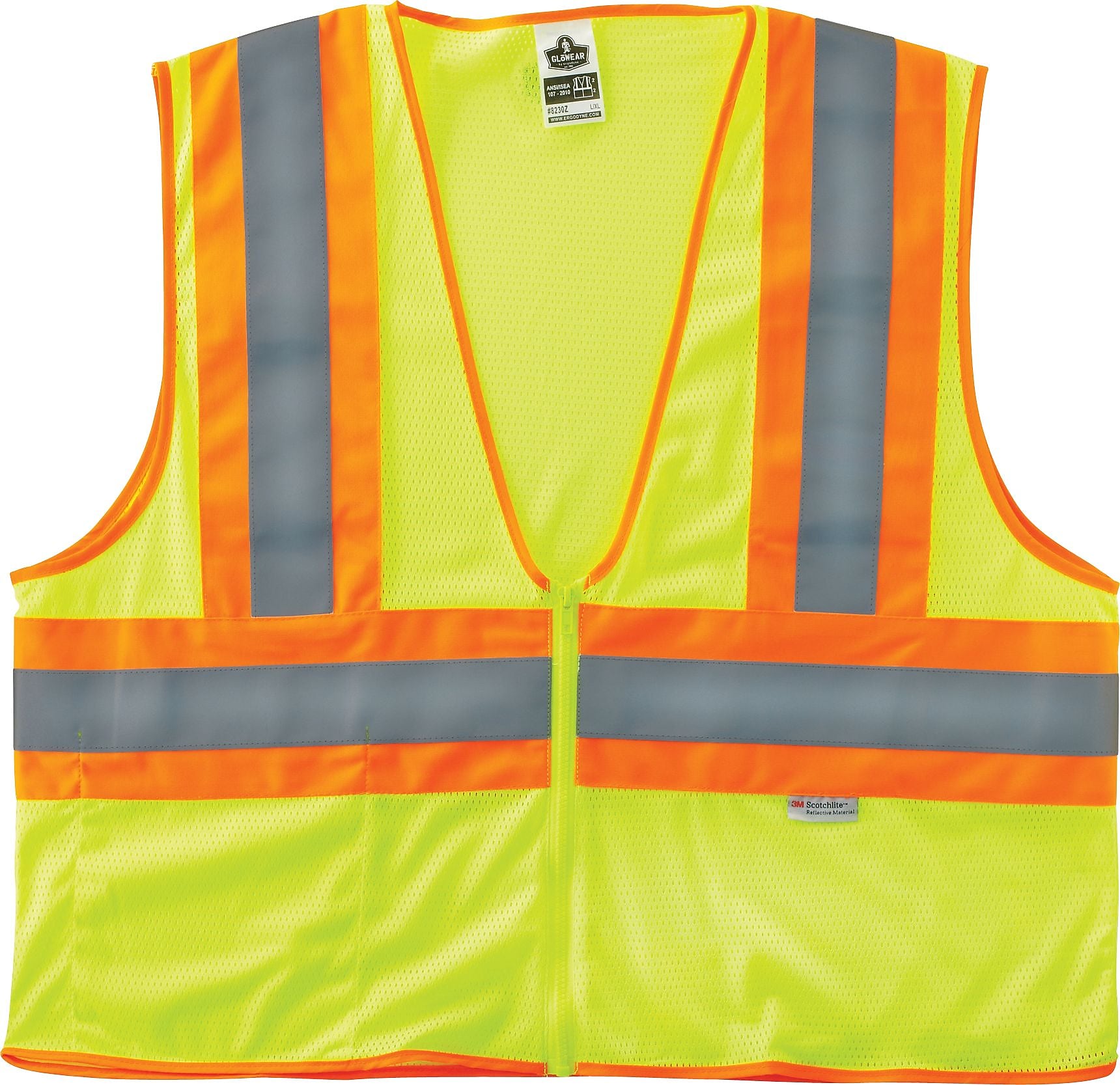 Ergodyne GloWear® 8230Z High Visibility Sleeveless Safety Vest, ANSI Class R2, Lime, 4XL/5XL (21329)