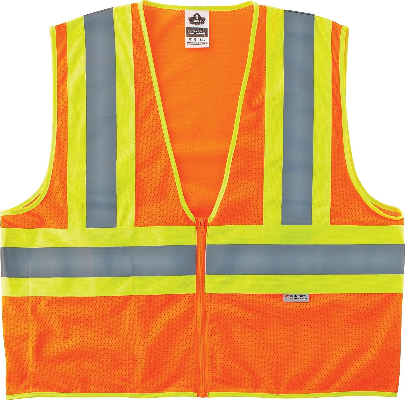 Ergodyne GloWear 8230Z High Visibility Sleeveless Safety Vest, ANSI Class R2, Orange, S/M (21313)