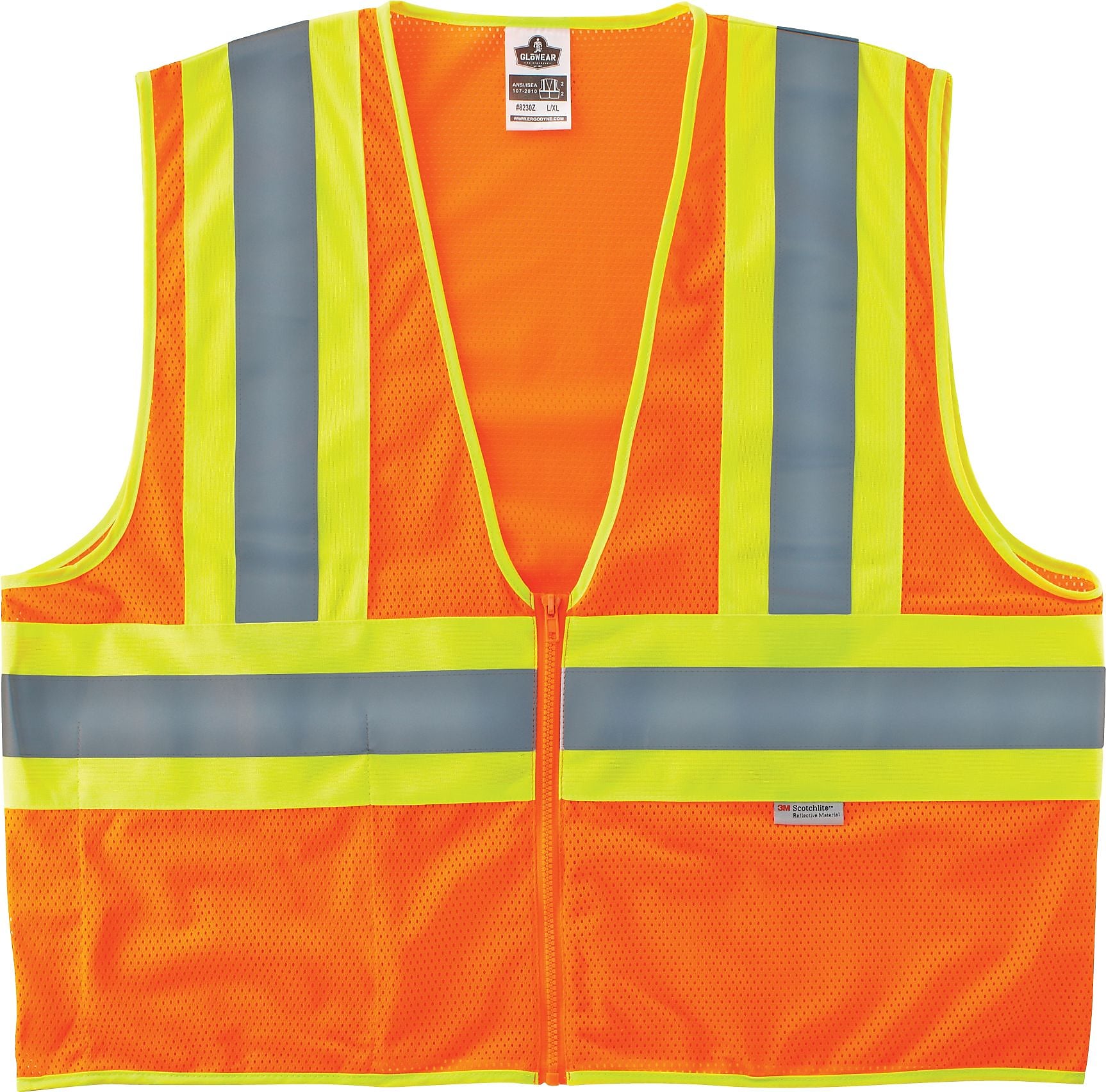 Ergodyne GloWear 8230Z High Visibility Sleeveless Safety Vest, ANSI Class R2, Orange, 2XL/3XL (21317)