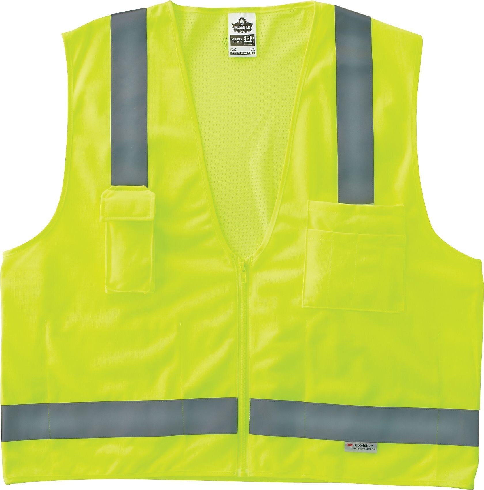 Ergodyne GloWear® 8250Z High Visibility Sleeveless Safety Vest, ANSI Class R2, Lime, S/M (21423)