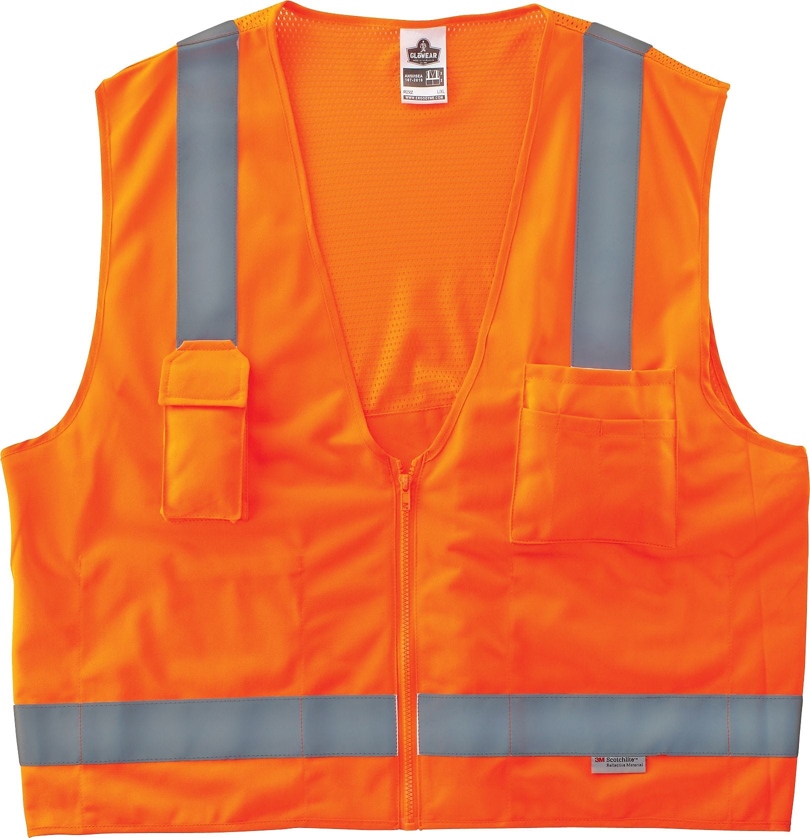 Ergodyne GloWear 8250Z High Visibility Sleeveless Safety Vest, ANSI Class R2, Orange, S/M (21413)