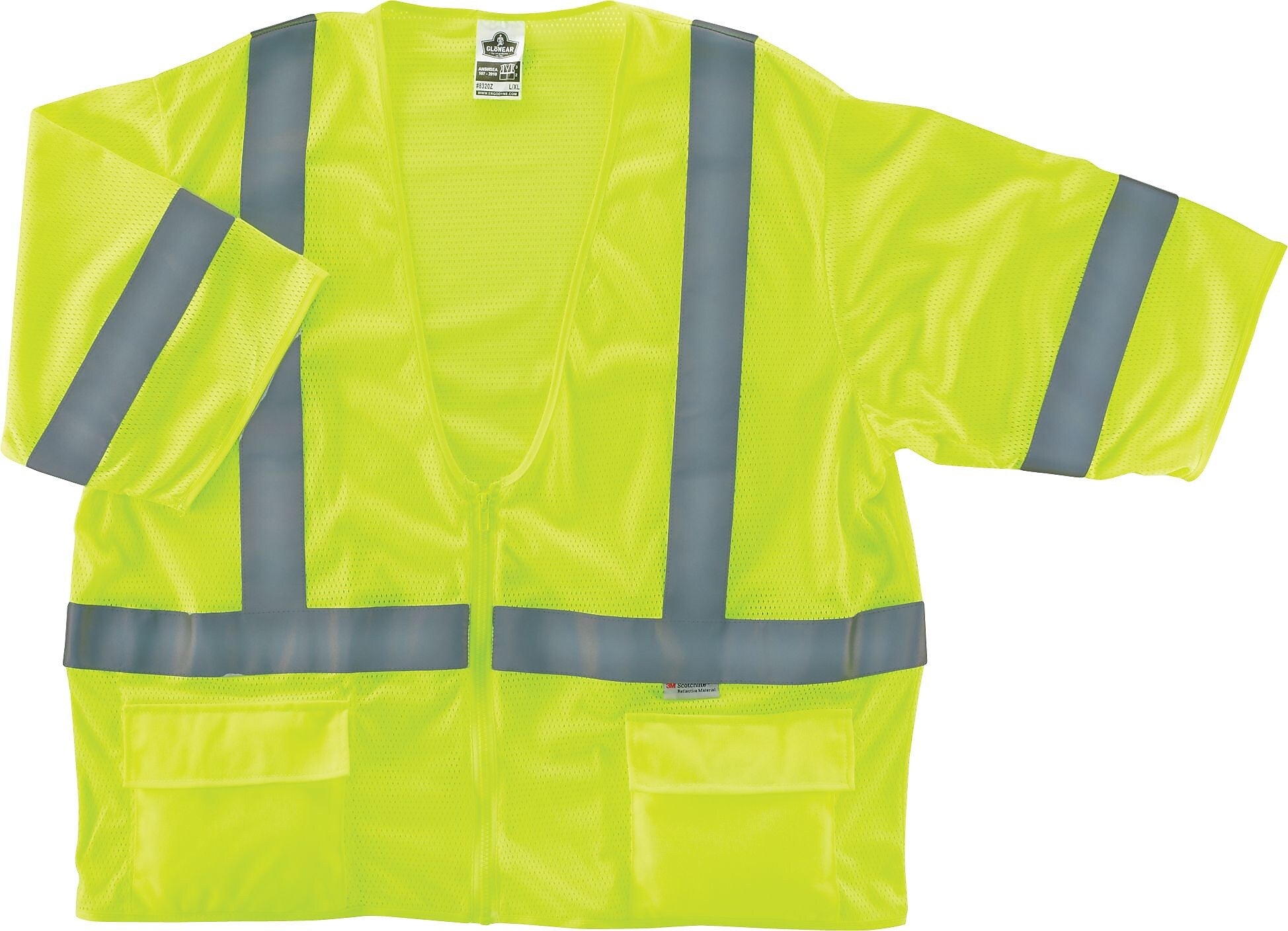 Ergodyne GloWear® 8320Z High Visibility Short Sleeve Safety Vest, ANSI Class R3, Lime, 2XL/3XL (22127)