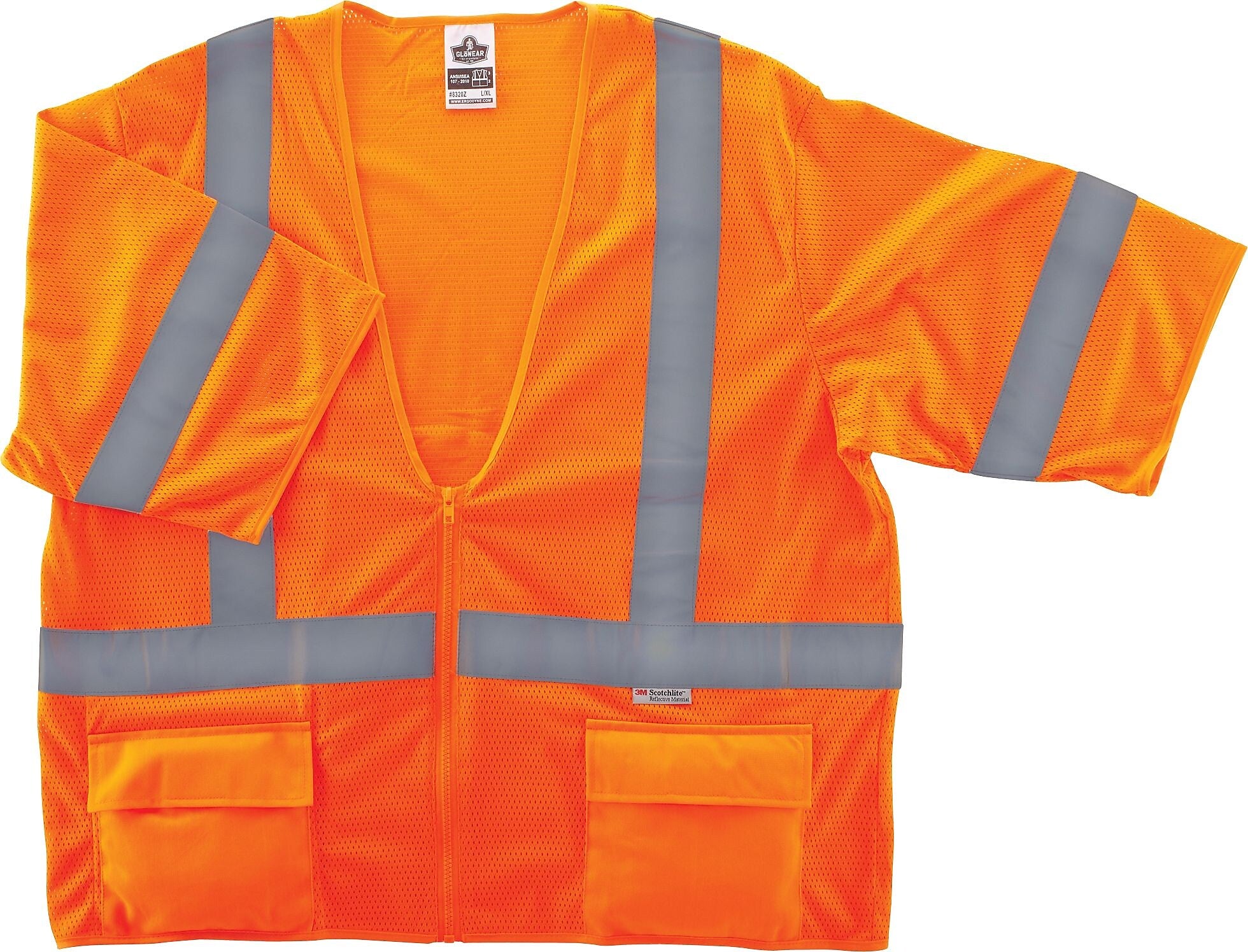 Ergodyne GloWear® 8320Z High Visibility Short Sleeve Safety Vest, ANSI Class R3, Orange, Large (22115)