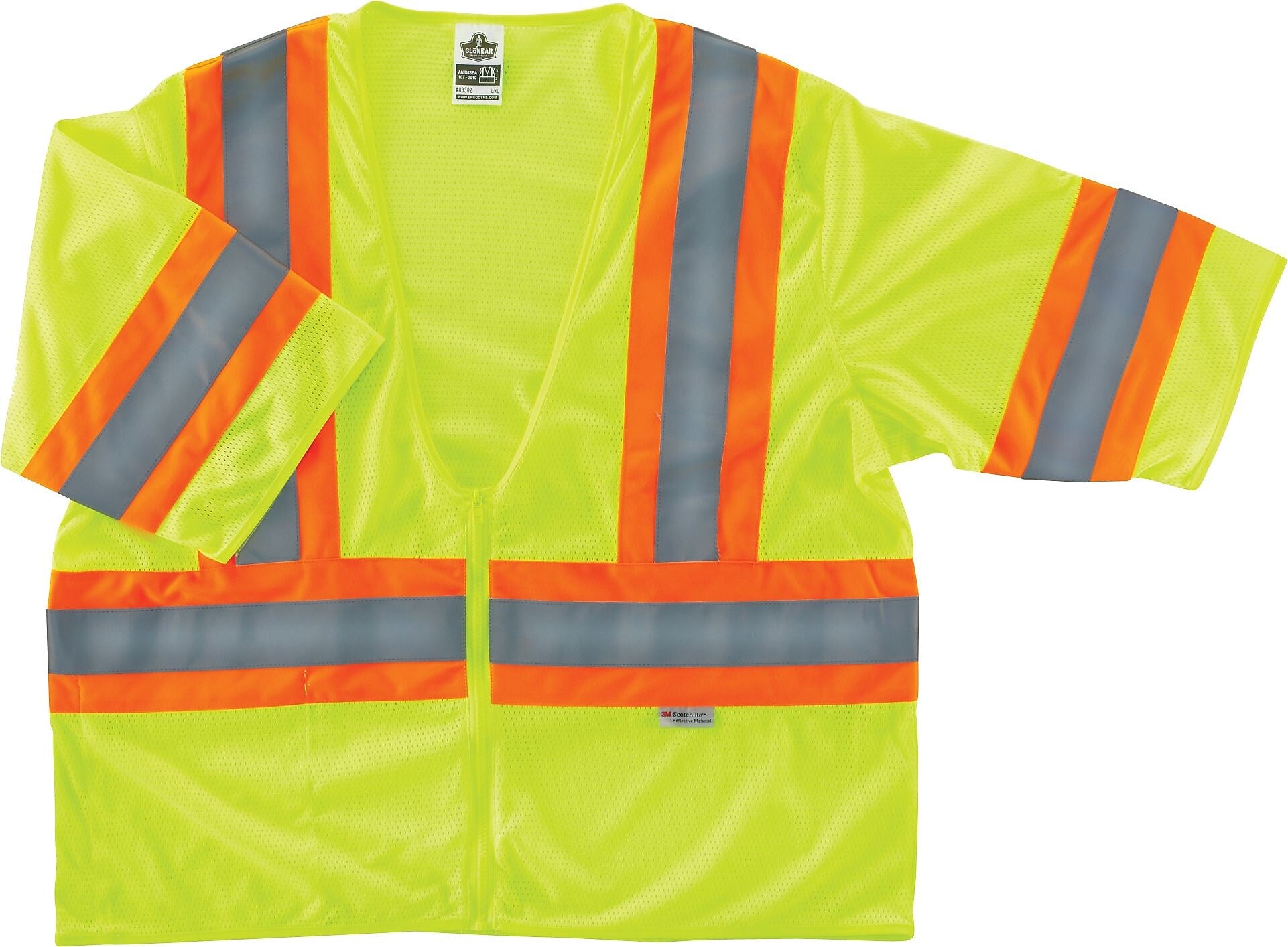 Ergodyne GloWear 8330Z High Visibility Short Sleeve Safety Vest, ANSI Class R3, Lime, 2XL/3XL (22187)