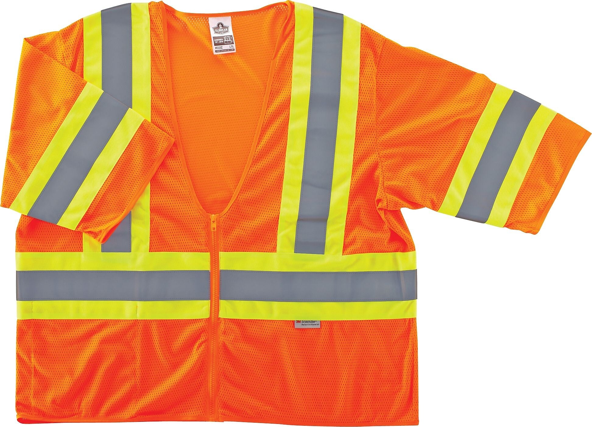 Ergodyne GloWear 8330Z High Visibility Short Sleeve Safety Vest, ANSI Class R3, Orange, 4XL/5XL (22179)