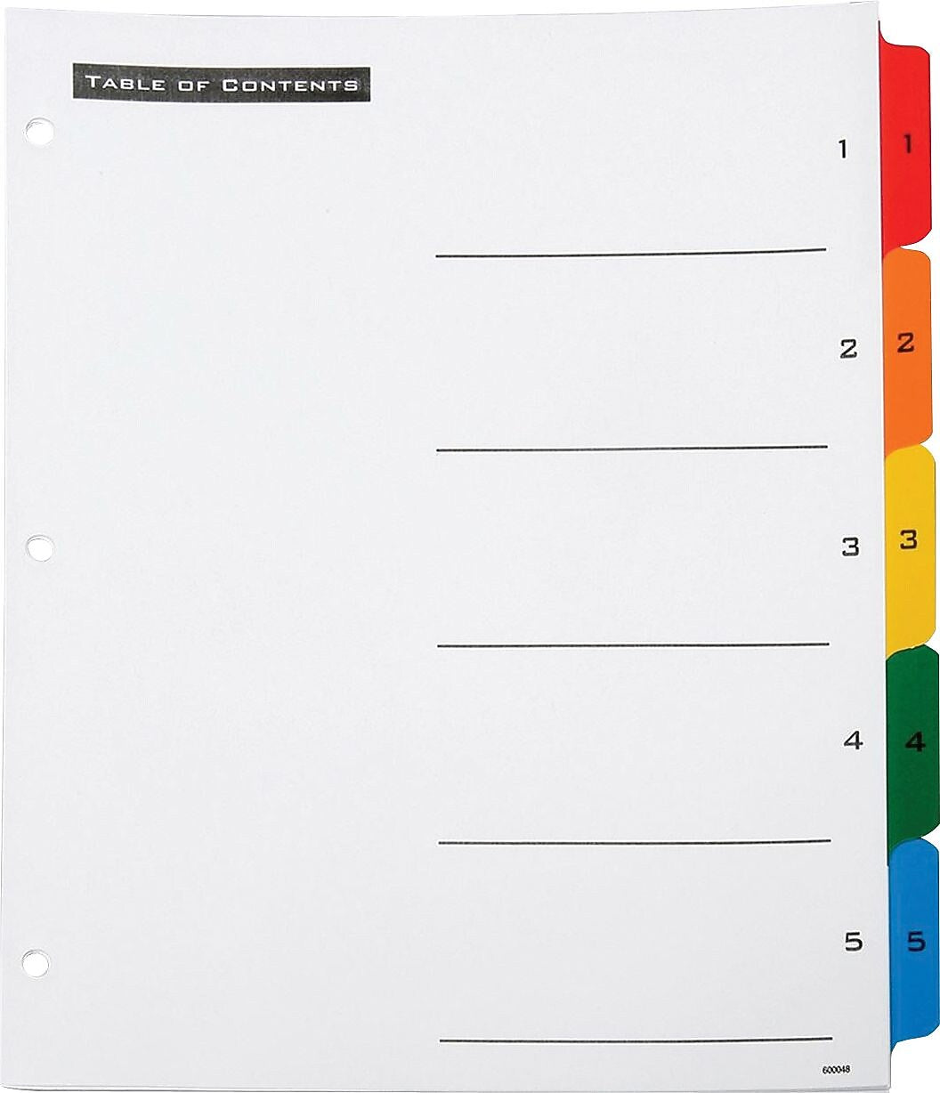 AbilityOne SKILCRAFT 3HP Preprinted 1-5 Table of Content Sheets, Printed1-5, 1 Set, Multicolor Tab
