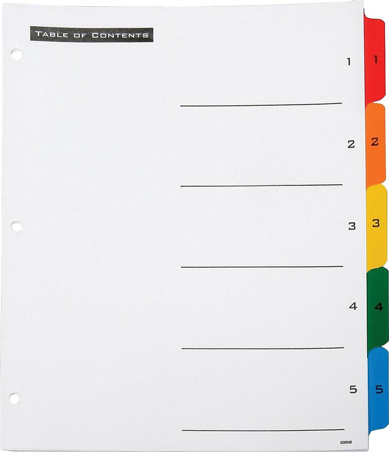 AbilityOne SKILCRAFT 3HP Preprinted 1-5 Table of Content Sheets, Printed1-5, 1 Set, Multicolor Tab