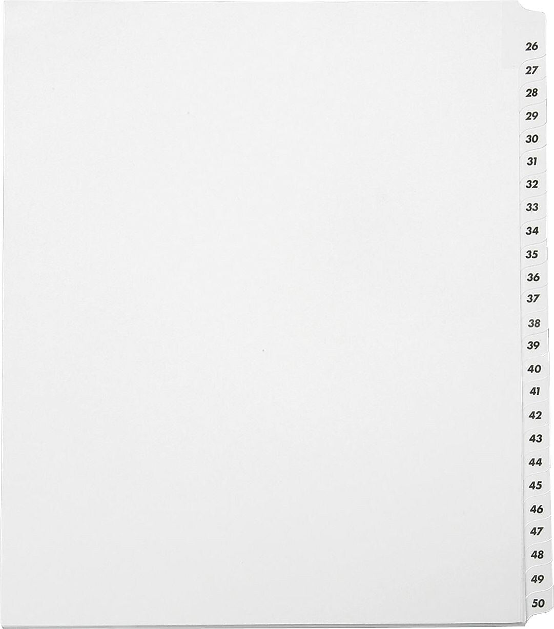 AbilityOne SKILCRAFT Numeric 26-50 Table of Contents Sheets, Printed26-50, 1 Set, Clear Divider
