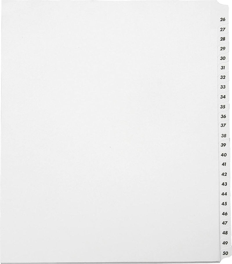 AbilityOne SKILCRAFT Numeric 26-50 Table of Contents Sheets, Printed26-50, 1 Set, Clear Divider
