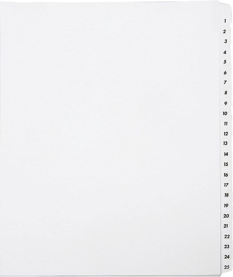 AbilityOne SKILCRAFT Preprinted Tabs Table of Contents Sheets, Printed1-25, 1 Set, Clear Divider