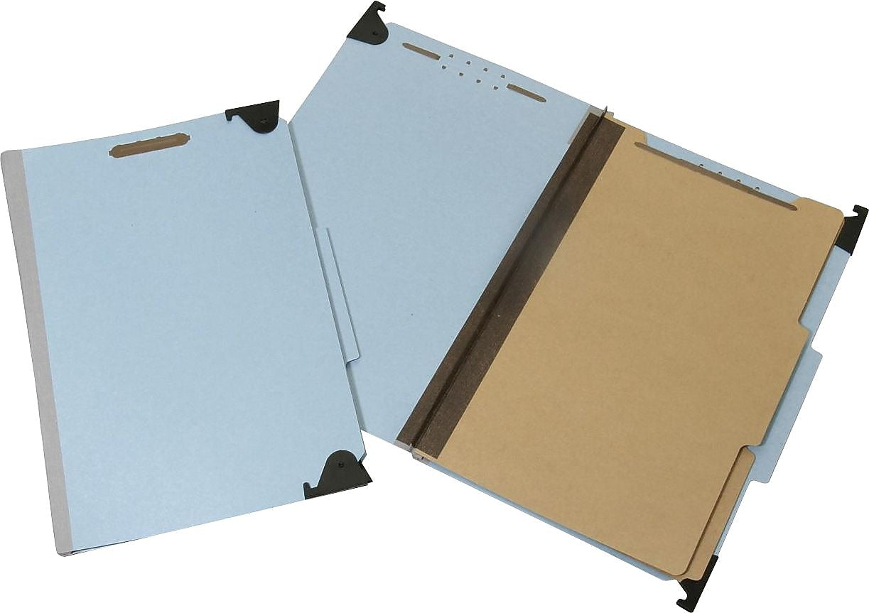 AbilityOne SKILCRAFT 6-Section Fastener Heavy-Duty Hanging Files, Legal, 8.5"x 14", 2 Dividers, 2"Exp, 1"Capacity, Lt Blue, 5/BX