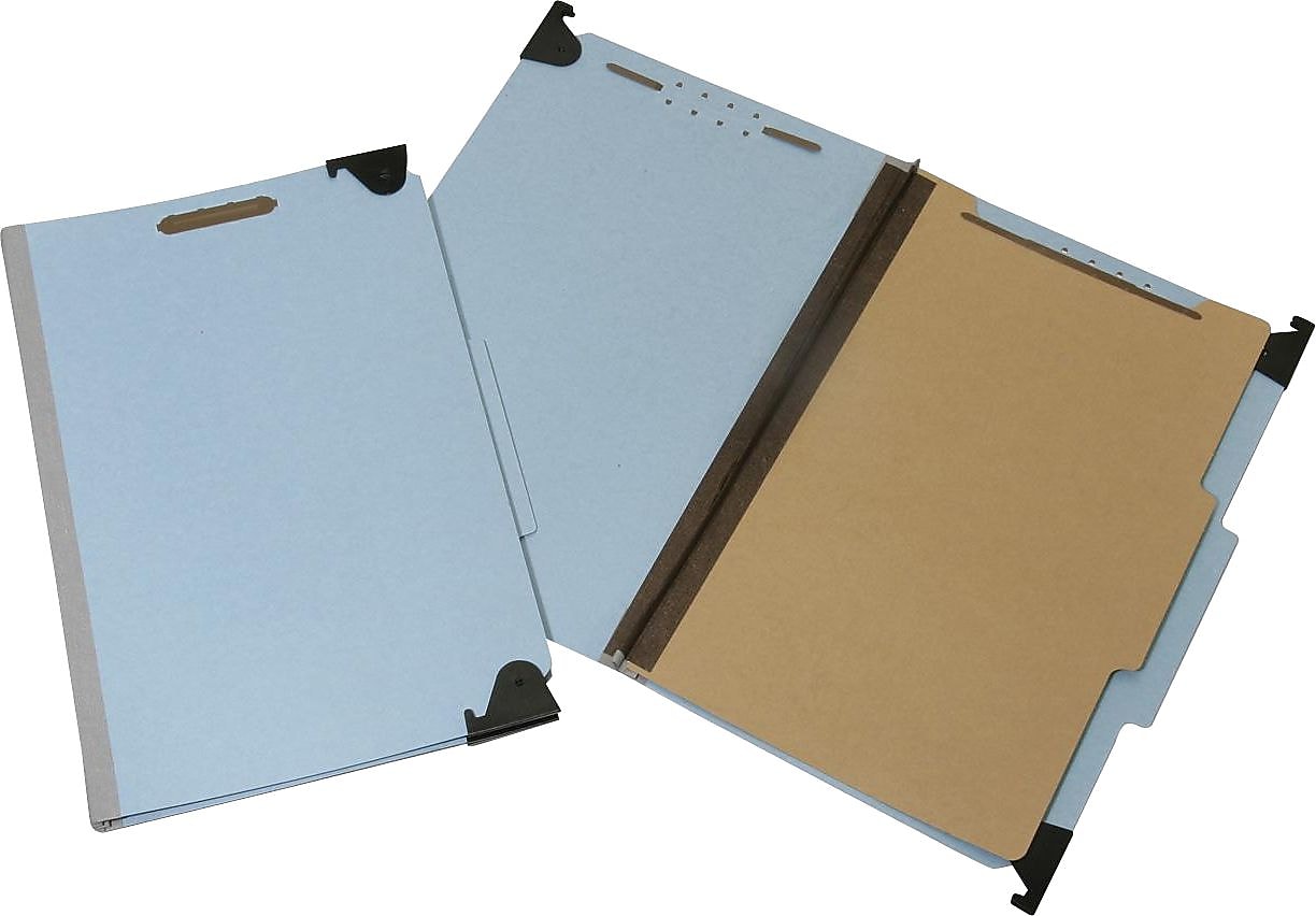 AbilityOne SKILCRAFT 4-Section Fastener Heavy-Duty Hanging Files, Legal, 8.5"x 14", 1 Dividers, 2"Exp, 1"Capacity, Lt Blue, 5/BX