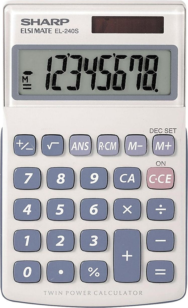 Sharp Elsi Mate EL-240SAB 8-Digit Pocket Calculator, Gray