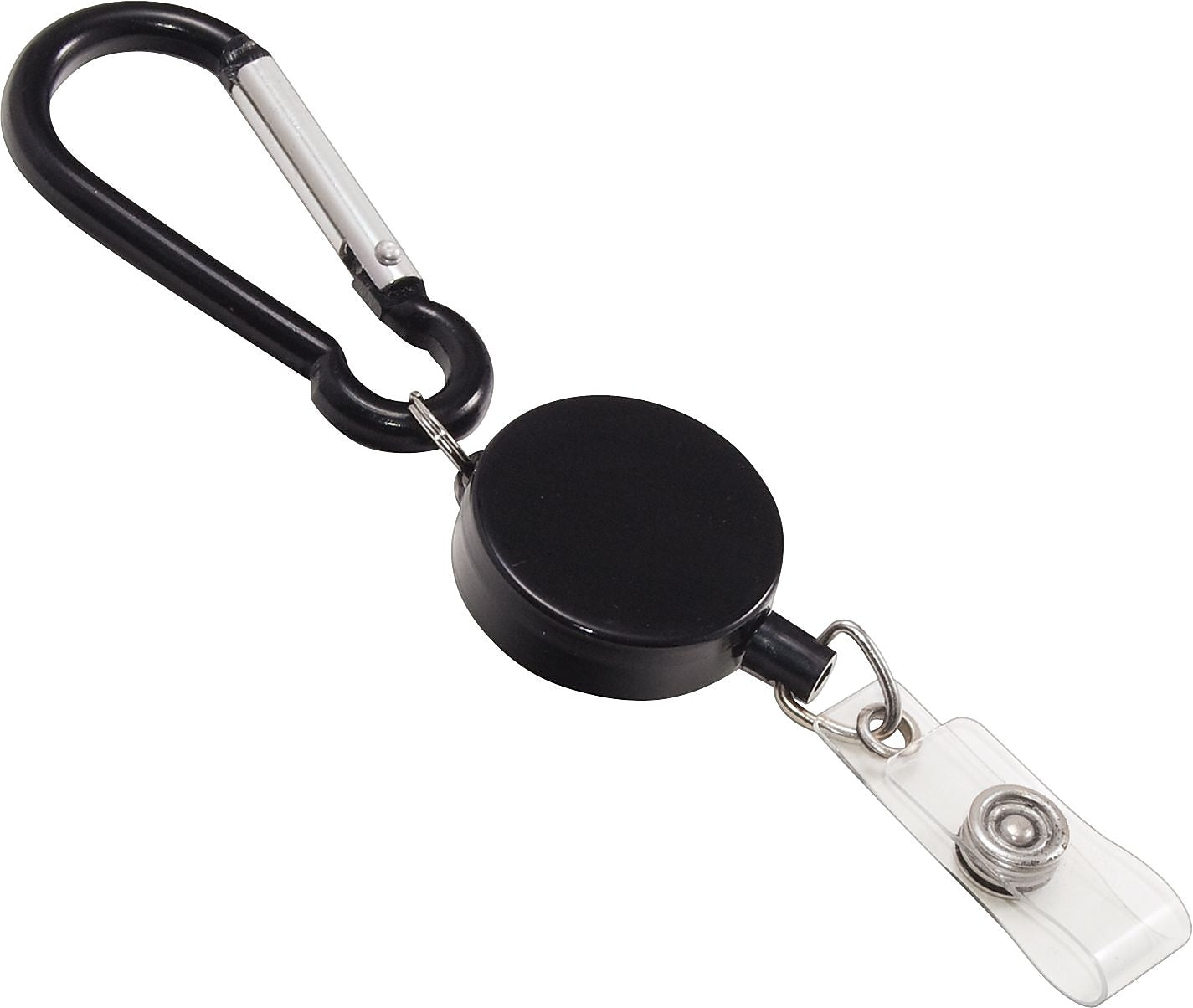 Metal Badge Reel/Carabineer Set, 24" Extension, Black, 5/PK