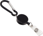 Metal Badge Reel/Carabineer Set, 24" Extension, Black, 5/PK