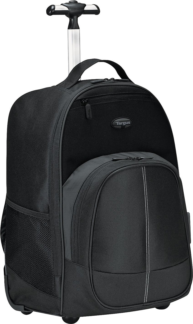 Compact Rolling Backpack, 19 1/3" x 7 1/2" x 13 4/10", Polyester, Black