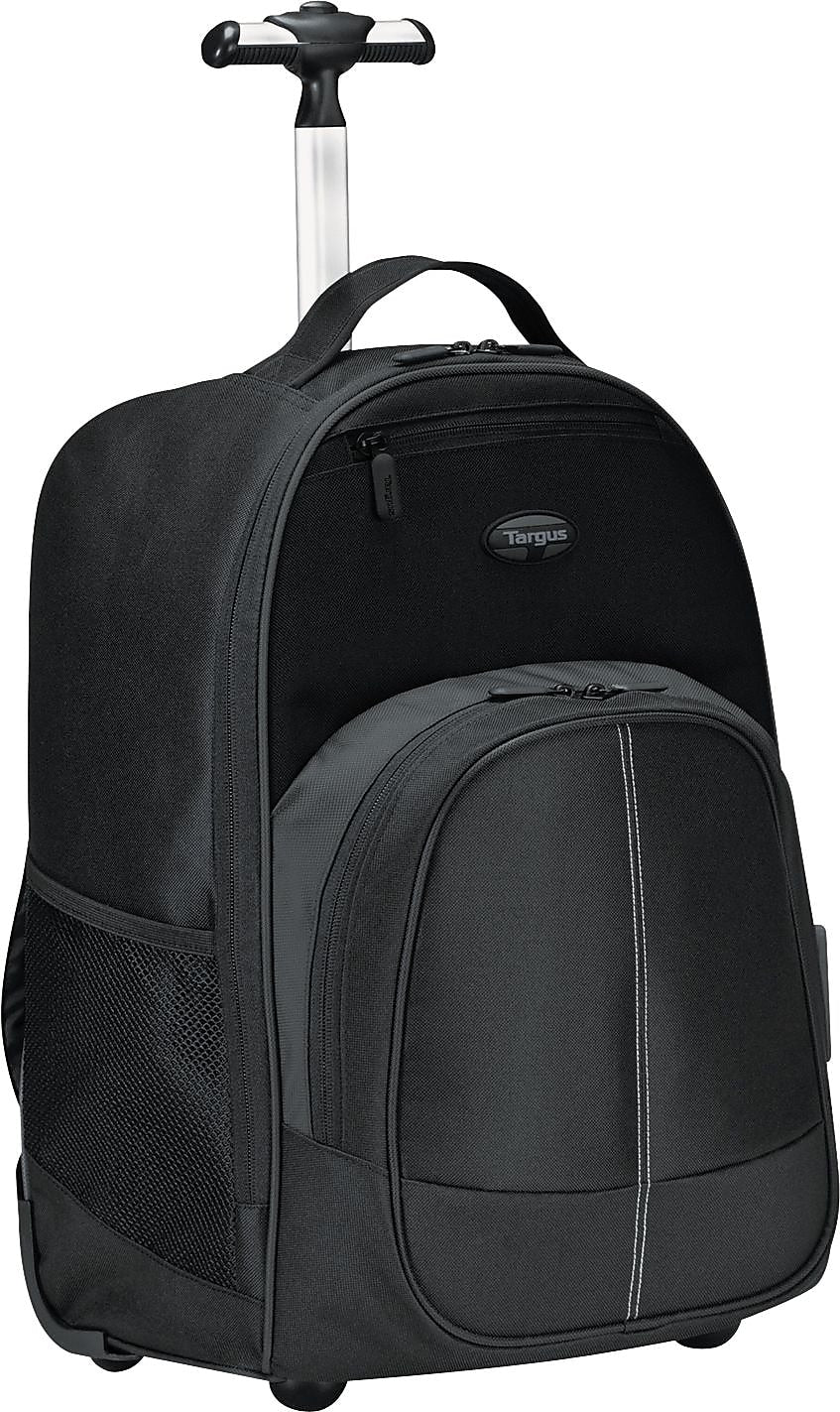 Compact Rolling Backpack, 19 1/3" x 7 1/2" x 13 4/10", Polyester, Black