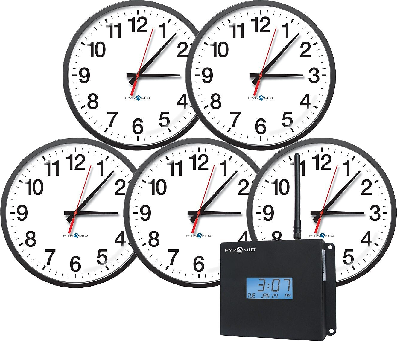 Pyramid Technologies Clocks, Wireless Synchronized Analog Clocks, 5/Each