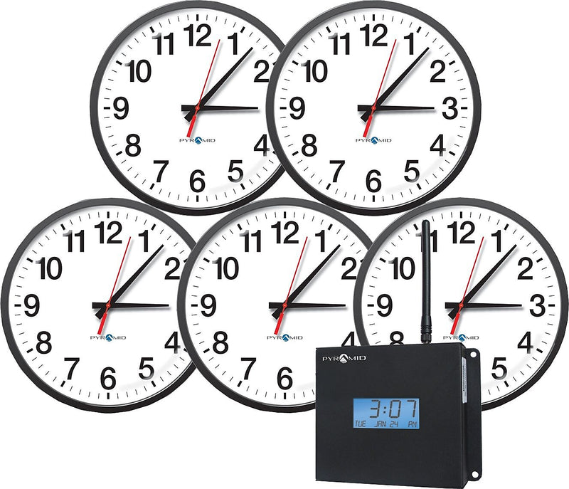 Pyramid Technologies Clocks, Wireless Synchronized Analog Clocks, 5/Each