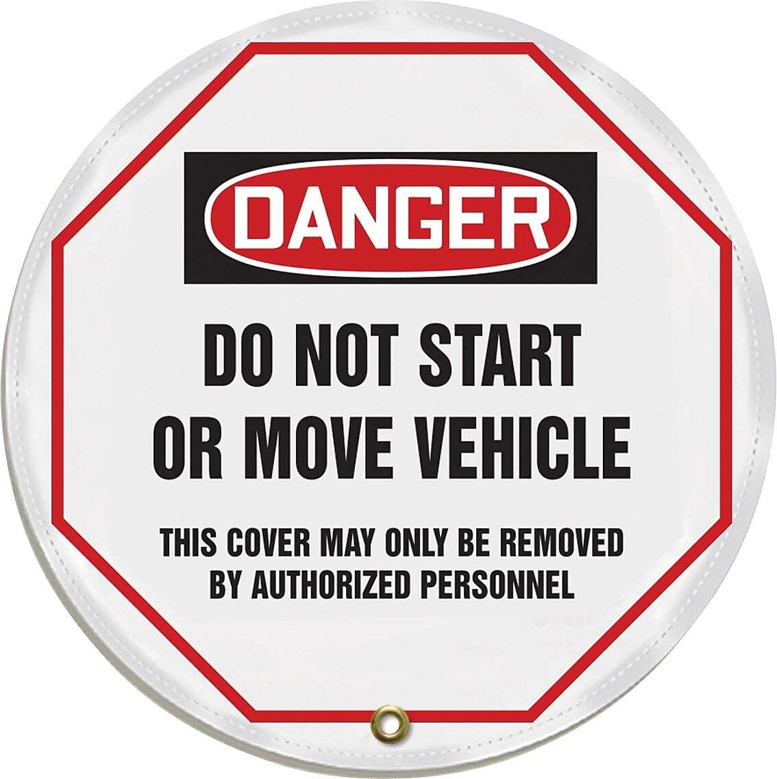 Accuform 16" Vinyl OSHA Steering Wheel Cover "DANGER DO NOT START..", Black/Red On White (KDD814)