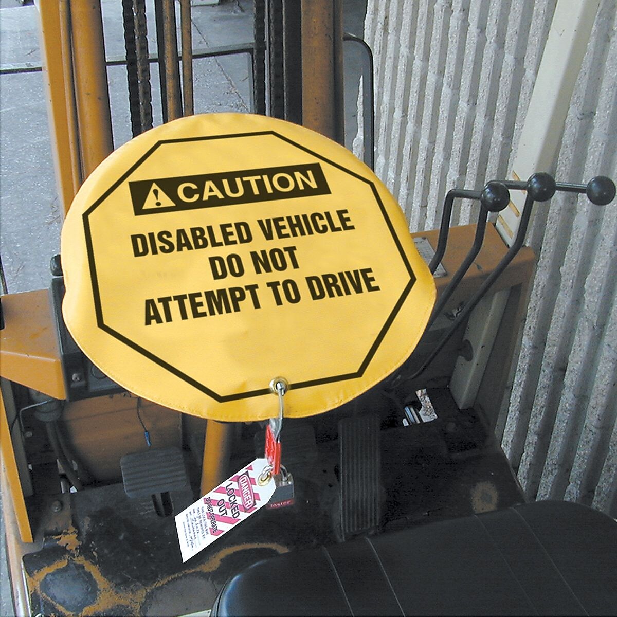 Accuform 24" Vinyl OSHA Steering Wheel Cover "DANGER DO NOT OPERATE..", Black/Red On White (KDD832)