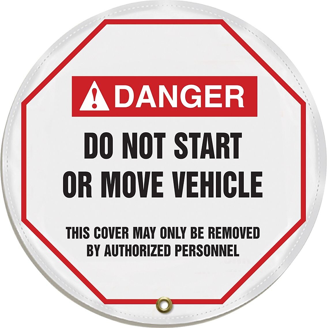 Accuform 16" Vinyl ANSI Steering Wheel Cover "DANGER DO NOT START..", Black/Red On White (KDD715)