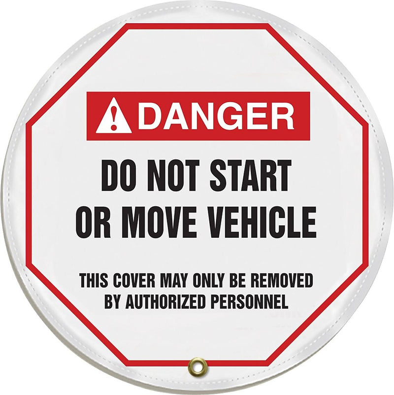 Accuform 16" Vinyl ANSI Steering Wheel Cover "DANGER DO NOT START..", Black/Red On White (KDD715)