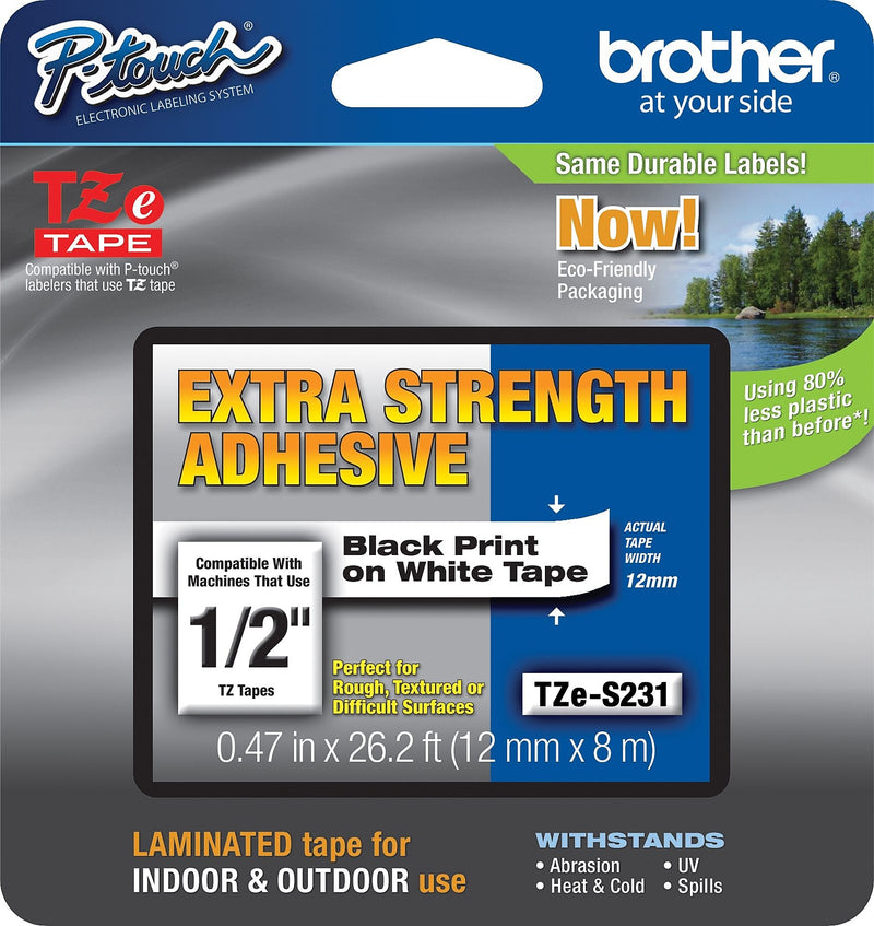 Brother TZ-ES231CS Label Maker Tape, 1/2"W, Black On White