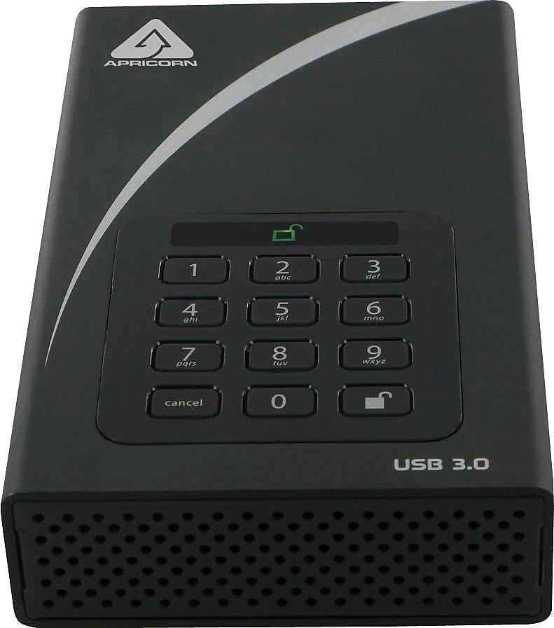 Apricorn Aegis Padlock 4TB USB 3.0 External Hard Drive, Black and White (ADT-3PL256-4000)