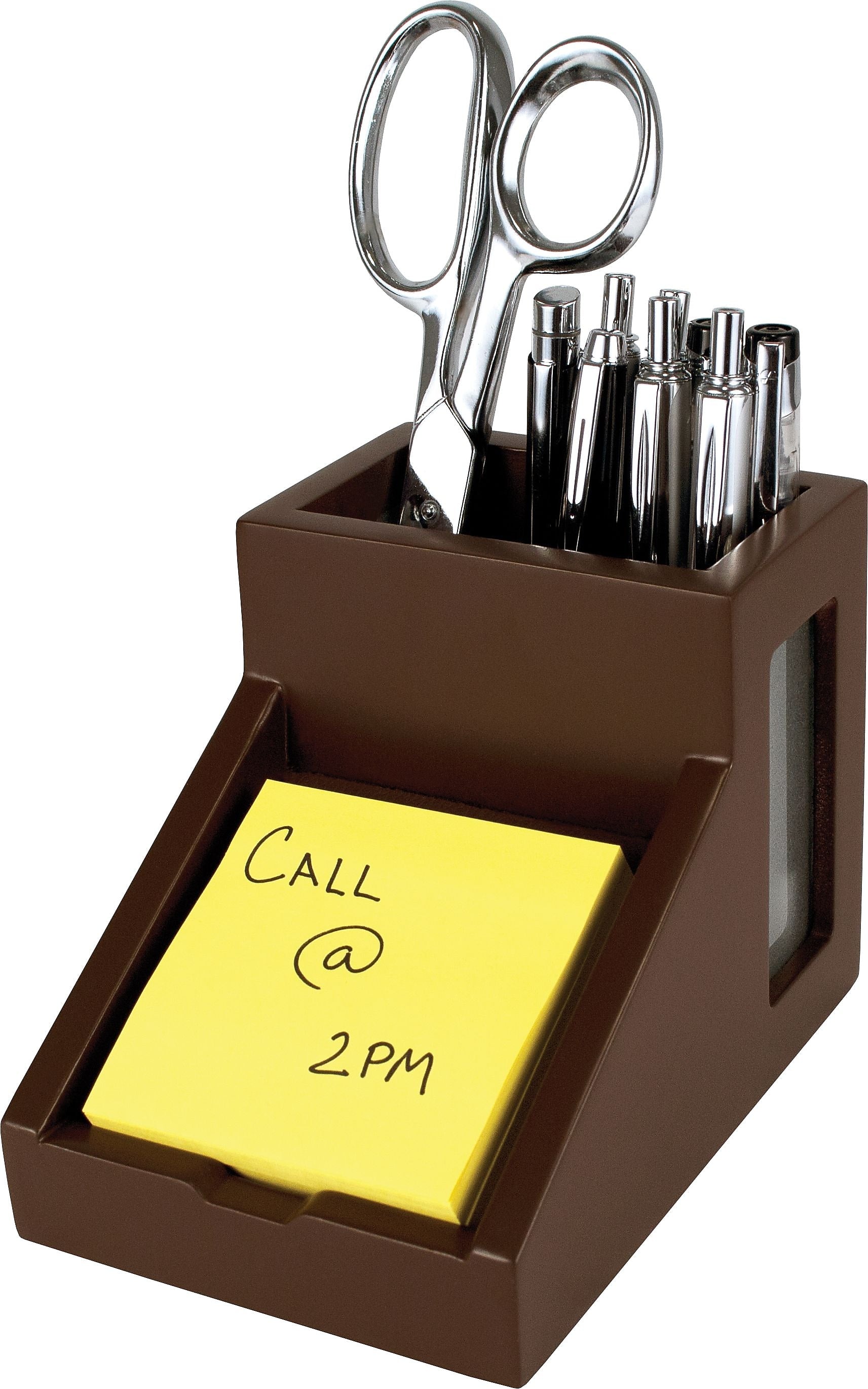 Victor Technology Wood Desk Accessories Pencil Cup/Note Holder, Mocha Brown, 4 1/2"H X 6 1/4"W X 4"D