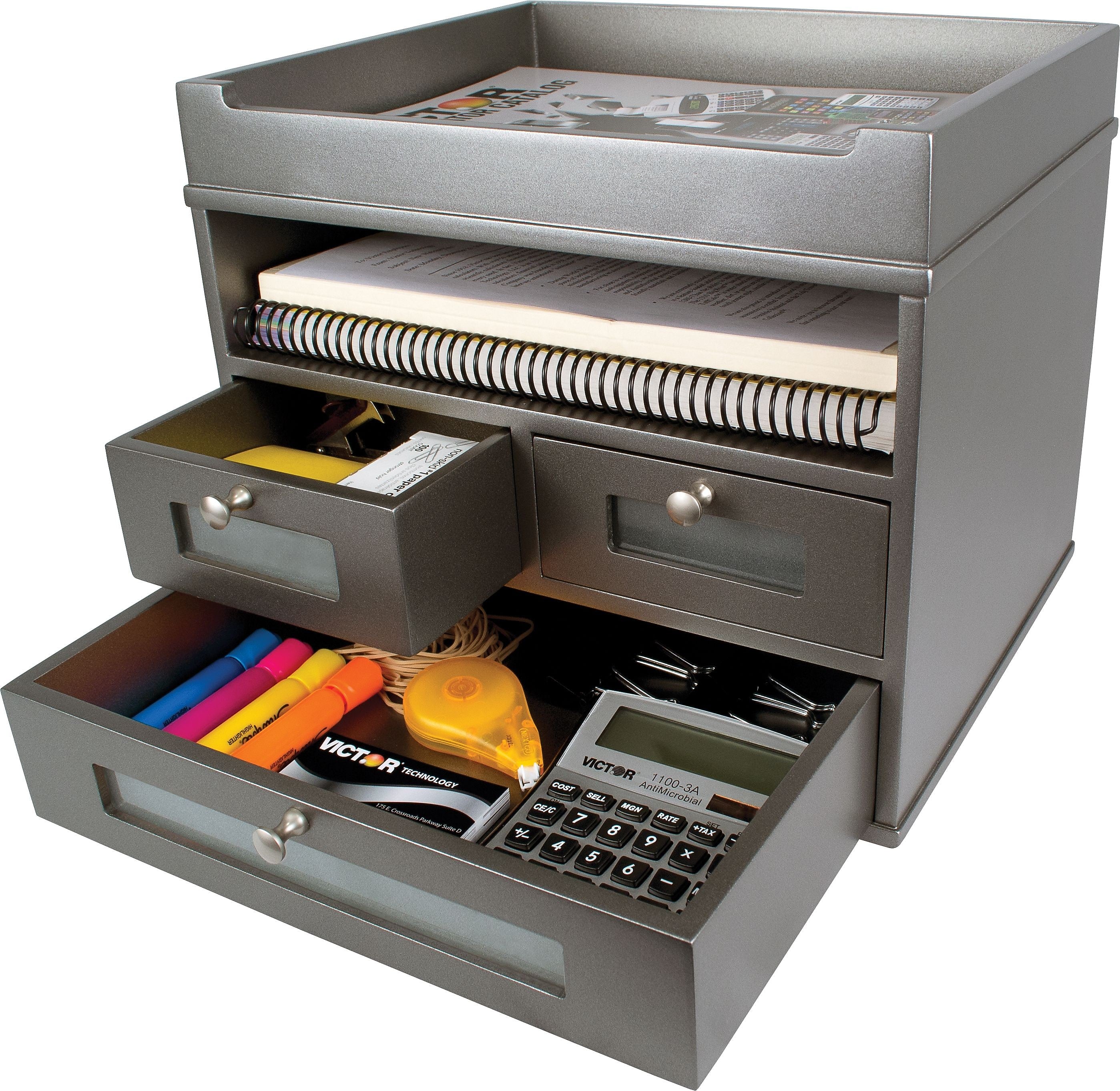 Victor Technology Wood Tidy Tower Organizer, Classic Silver