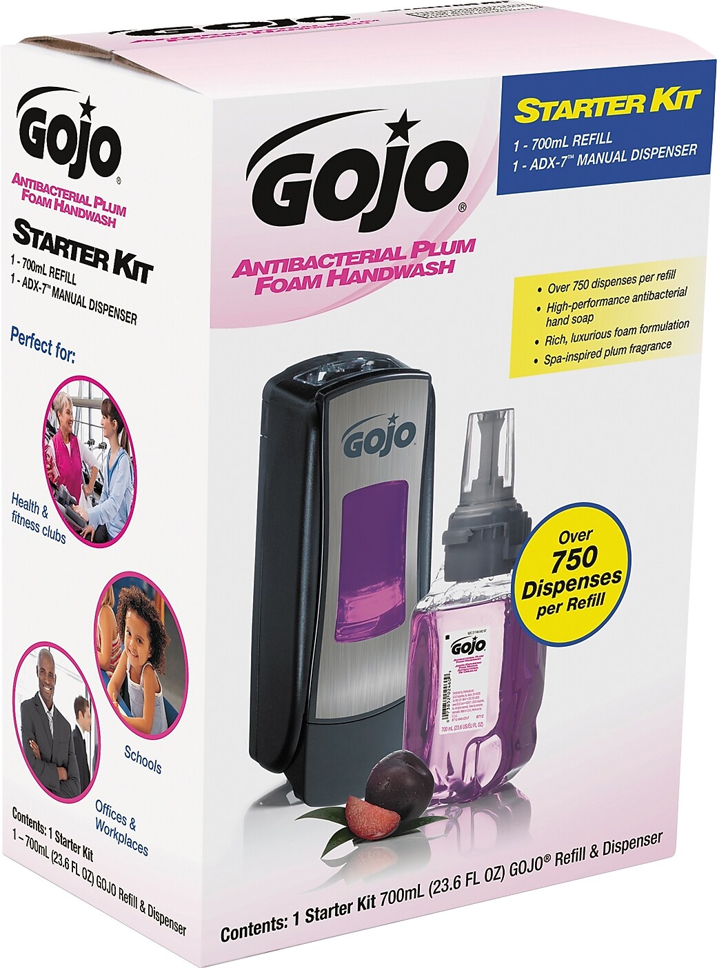 Gojo ADX-7 Antibacterial Foam Handwash Kit, 700mL, Manual, Chrome/Black (GOJ871204)