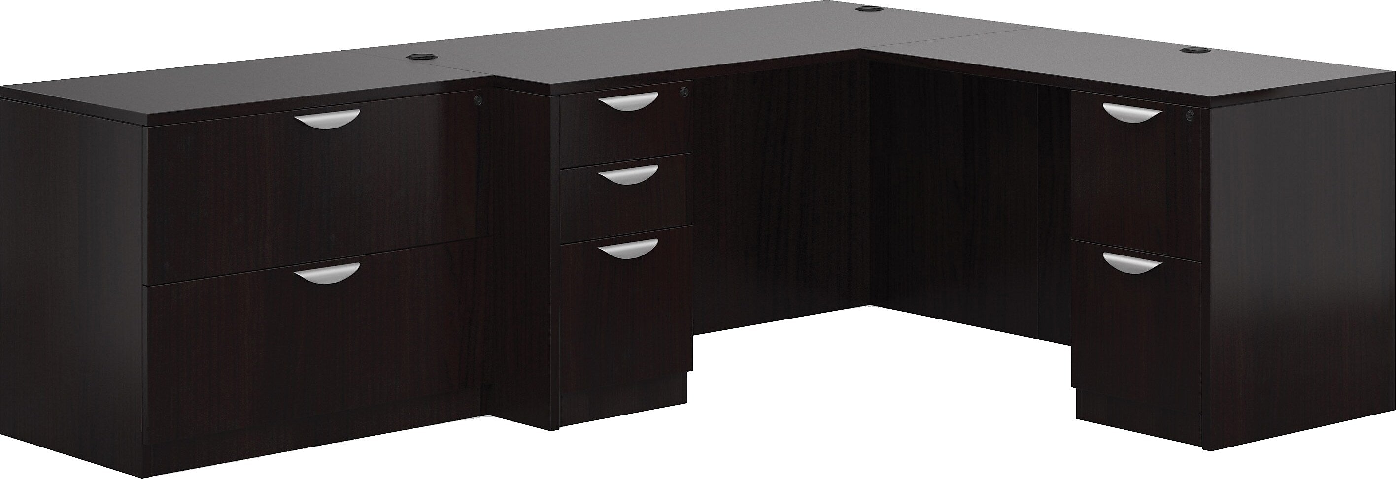 Offices To Go L-Shape Superior Laminate Layout #14 Desking w/Lateral File; Espresso, 29.5"x102"x72"