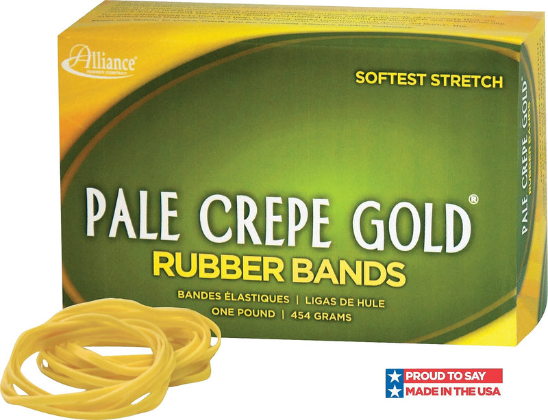 Alliance Pale Crepe Gold Multi-Purpose #19 Rubber Bands, 3-1/2" x 1/16", Golden Crepe, 1890/Box (20195)