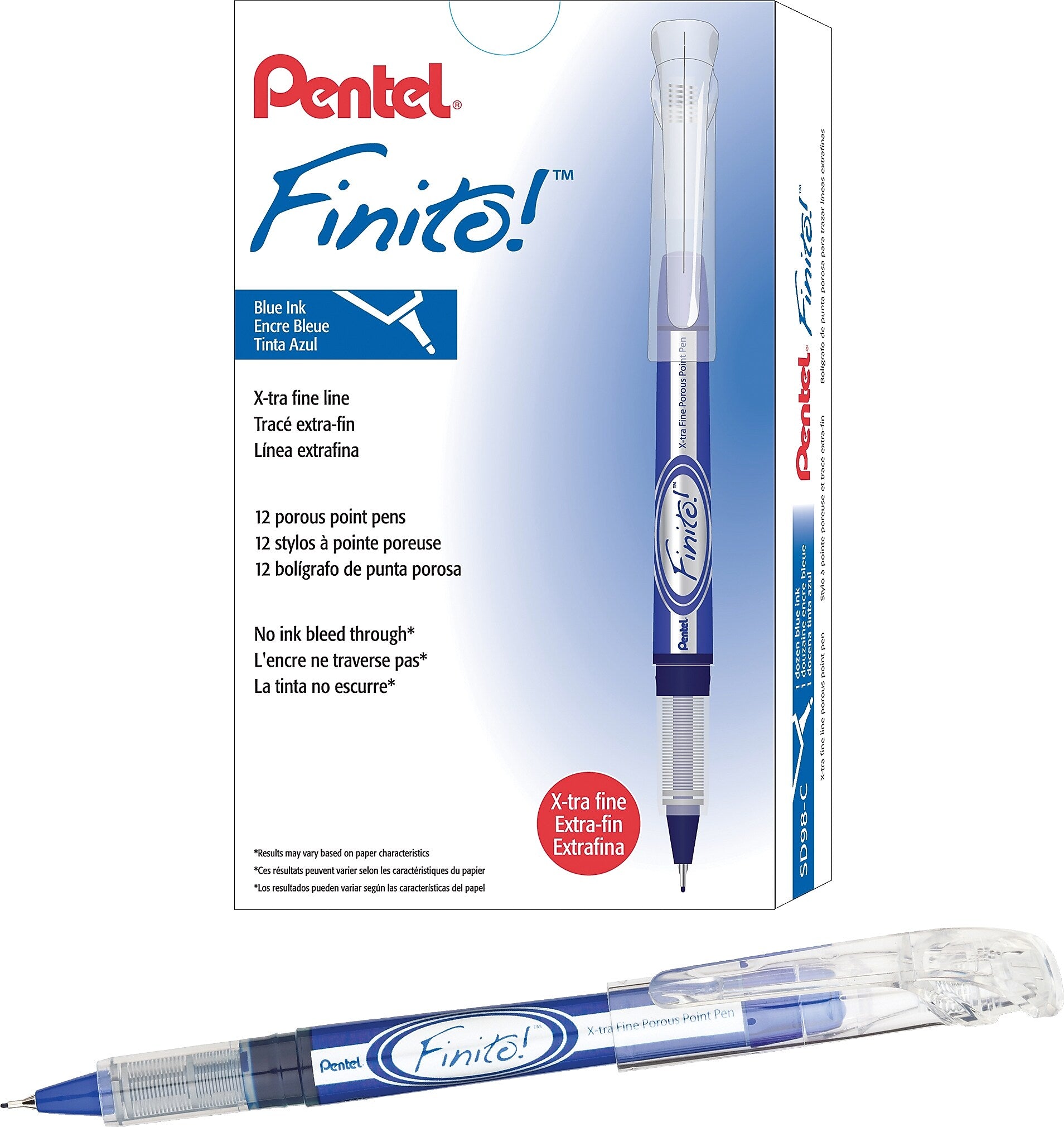 Pentel® Finito Porous Point Pens, Extra-Fine, Blue Ink, Dozen (SD98C)