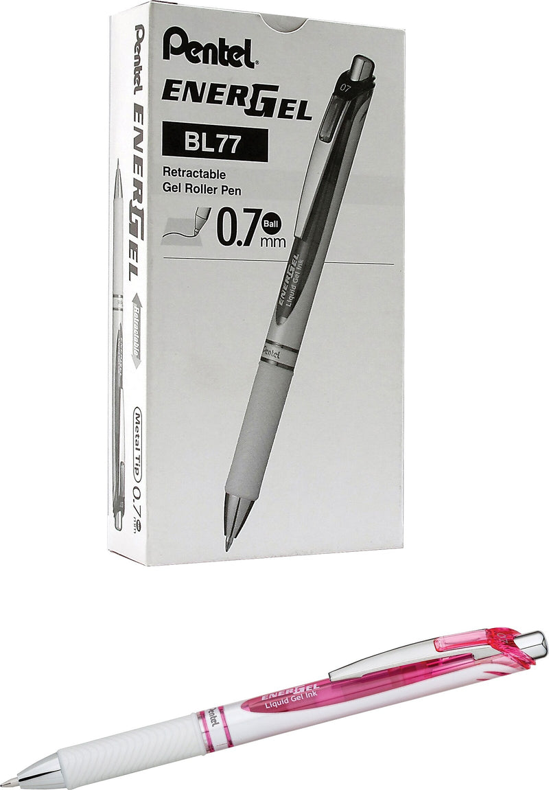Pentel EnerGel Retractable Gel Pen, 0.7mm, Medium Point, Pink Ink (PENBL77PWP)